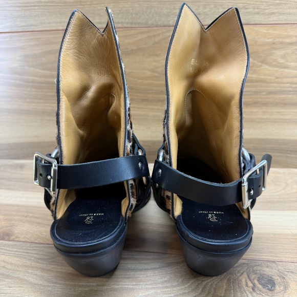 R13 Half Cowboy Boots Leopard Womens 6 EU 36 Harness Buckle Snip Toe Calf Hair - Picture 7 of 10